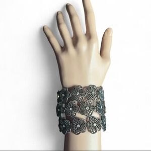 Vintage Antiqued Metal Floral Cuff Bracelet